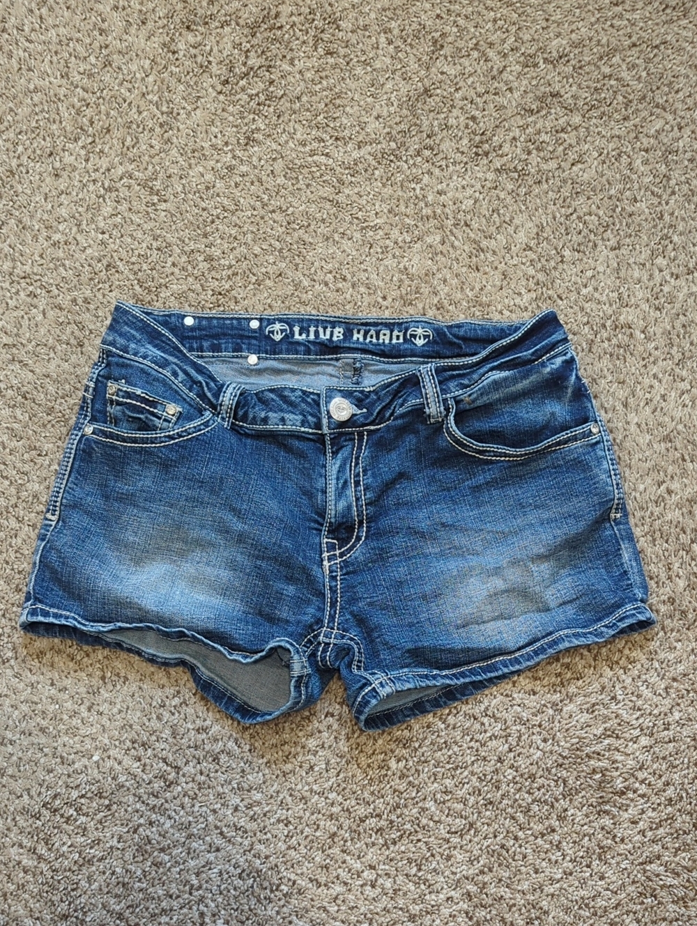 True Religion Blue Washed Low-Rise Jean Shorts